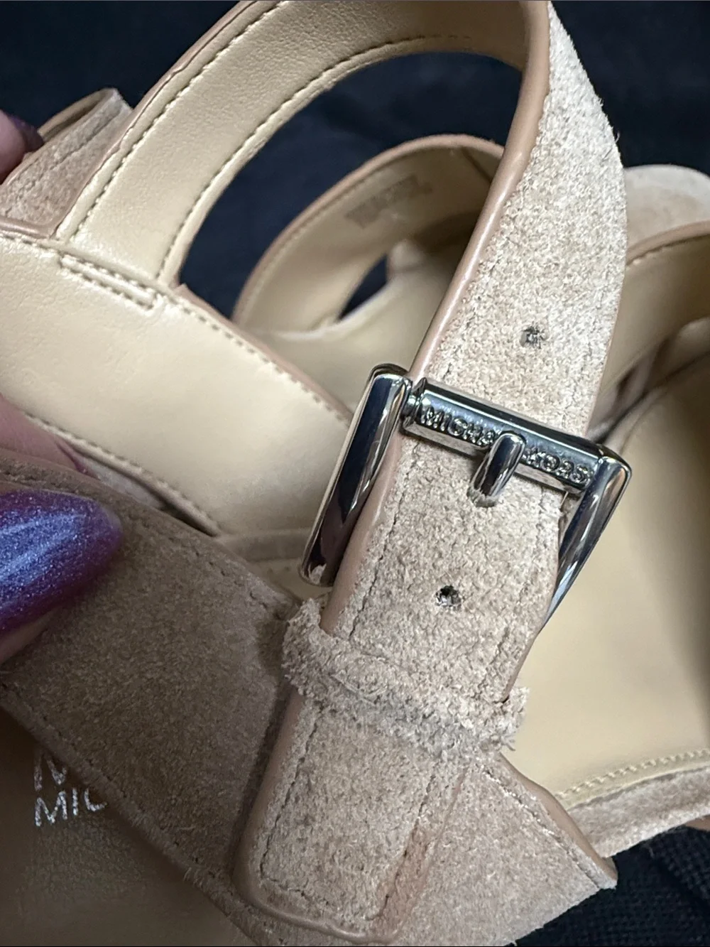 Michael Kors Neutral Beige Suede Espadrille Wedge Sandals